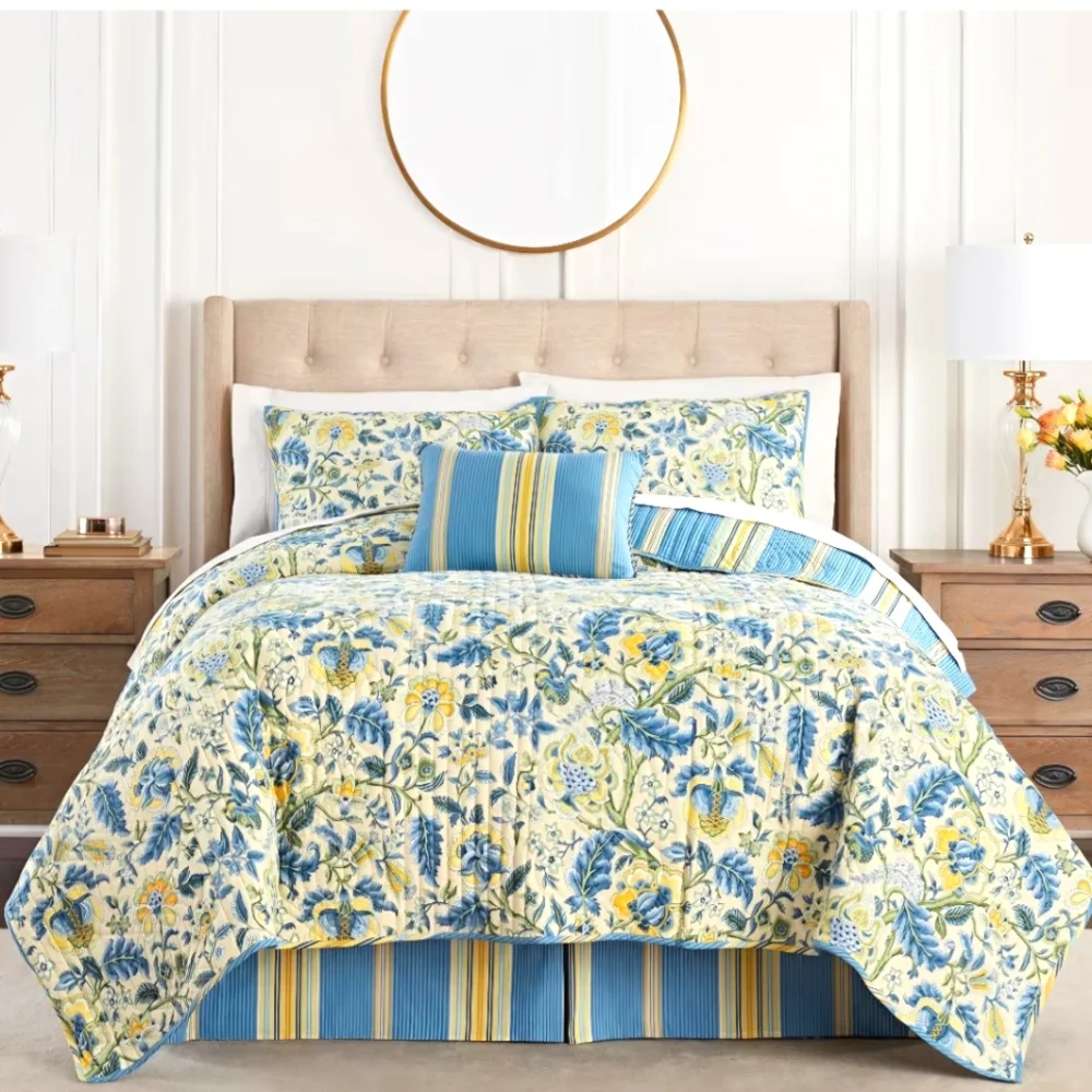 NWT Waverly Imperial Dress Jacobean 100% Cotton Twin Quilt Set -Quilt Sham Skirt